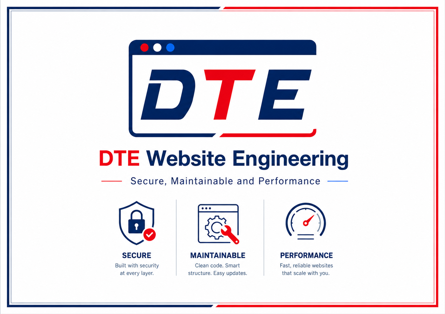 DTE Website Engineering banner highlighting secure, maintainable and performance-focused websites